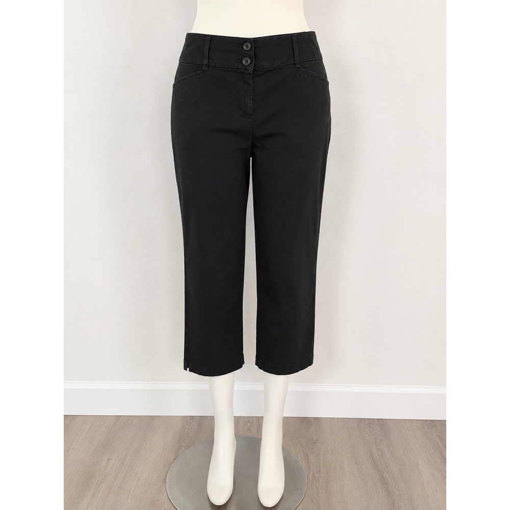 LOFT Original Crop Black Pants Size 12 Straight Leg Double Button